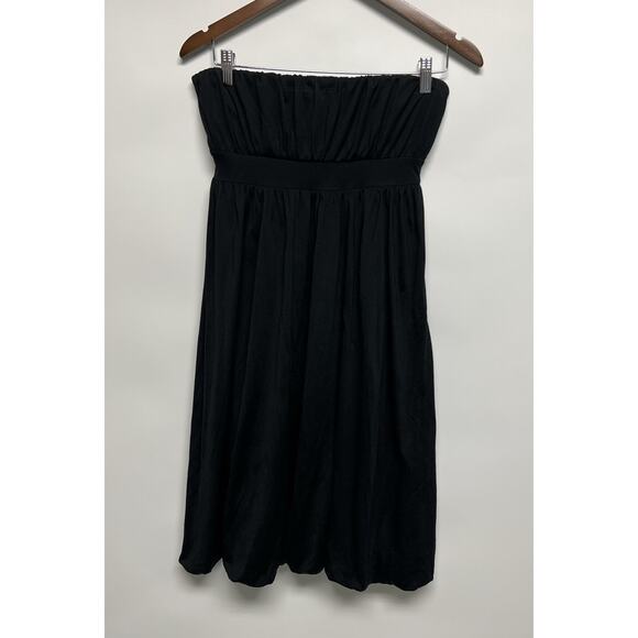 Banana Republic 100% Silk Midi Dress Womens Sz 6 Black Strapless Bubble Hem Prep - Picture 8 of 15